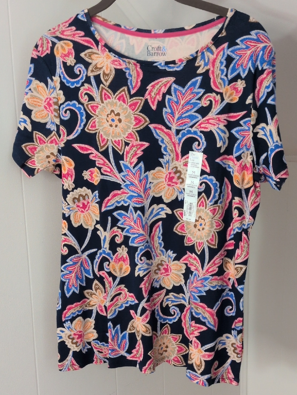 croft & barrow Navy Floral Short-Sleeve Tee - Pink, Blue, Cream, Tan